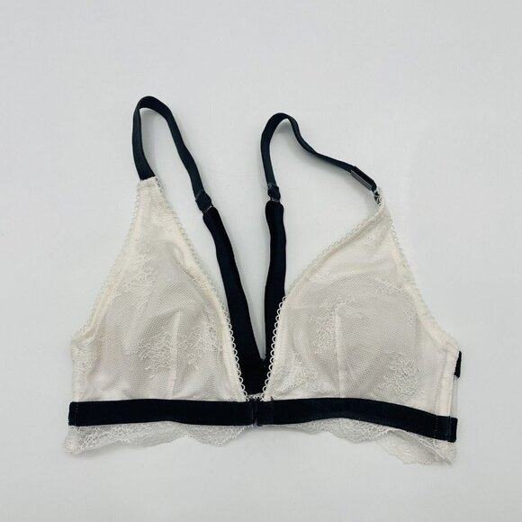 Victorias Secret Womens Size XS Lace Lined Snap Front Bralette White Black 1516 - Picture 3 of 8